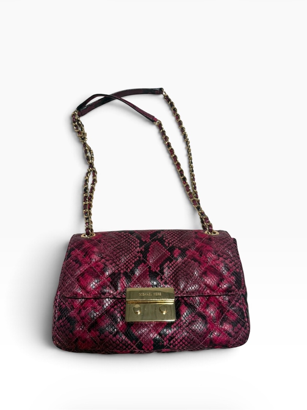 Michael Kors Sloan Pink Quilted Snake Print Leather Chain Shoulder Bag